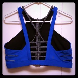 Zippered Blue Sports Bra Top Decorative Back XL